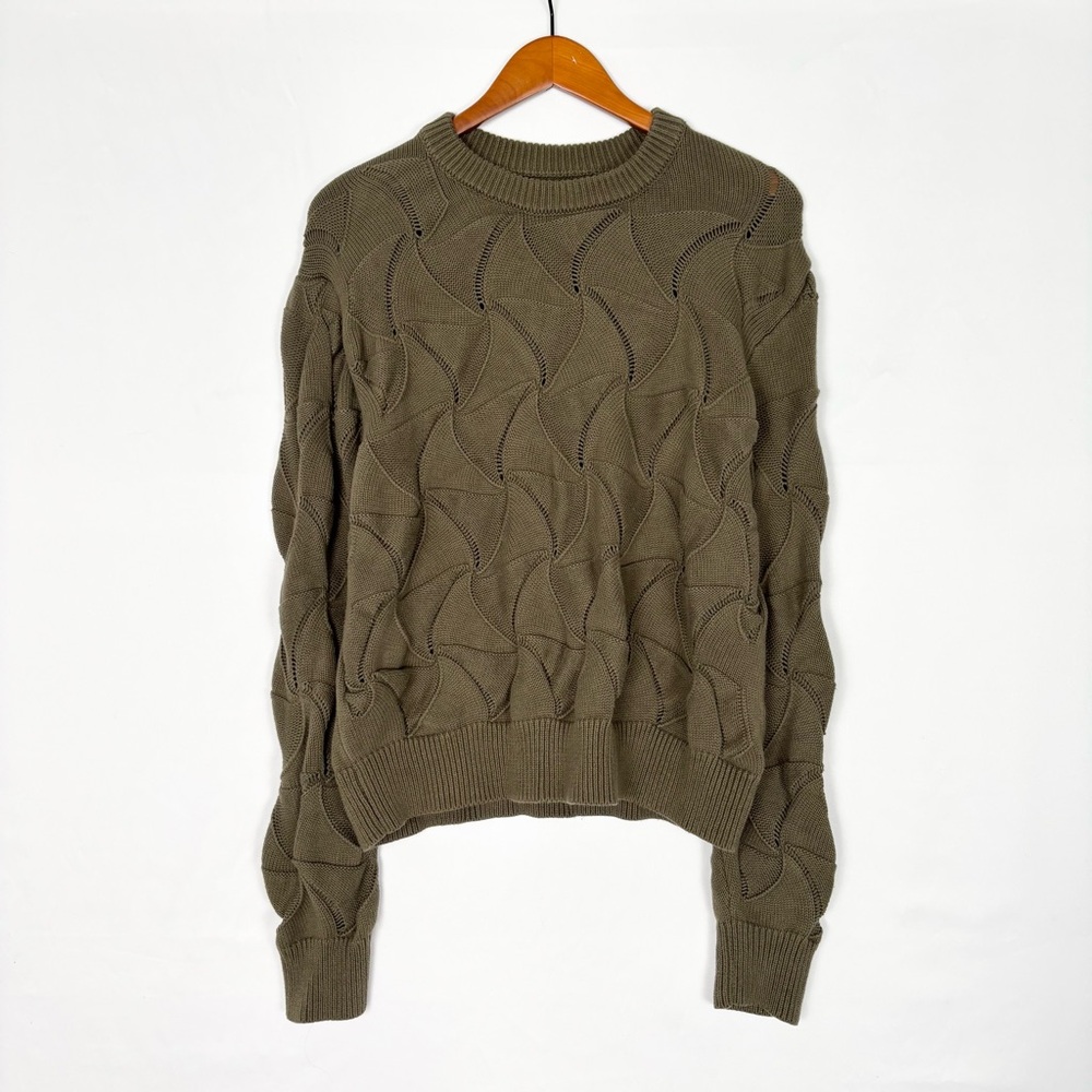 No Maintenance Olive Green Geometric‎ Knit Sweater Pima Cotton Women Size XS